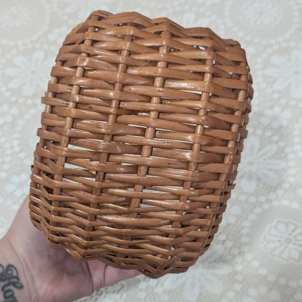 Vintage Wicker Mini Basket Brown Woven Decorative Small 10in